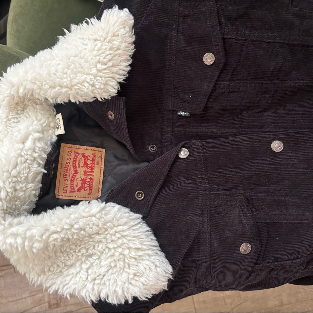 Levi's Dark Brown Corduroy Jacket with White Sherpa Collar Lining